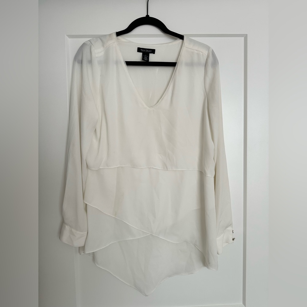 White House Black Market White Layered V-Neck Blouse